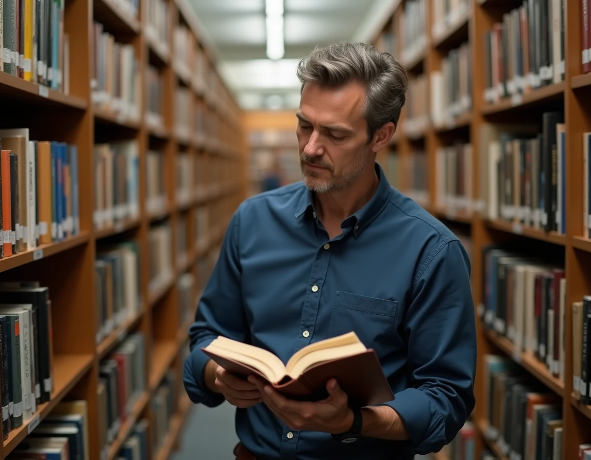 Auteur consultant des livres en bibliothèque pour comprendre le système ISBN et les codes d'identification des ouvrages