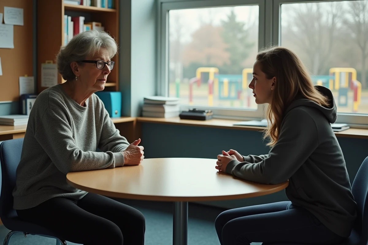 Conseillère scolaire et adolescente en discussion