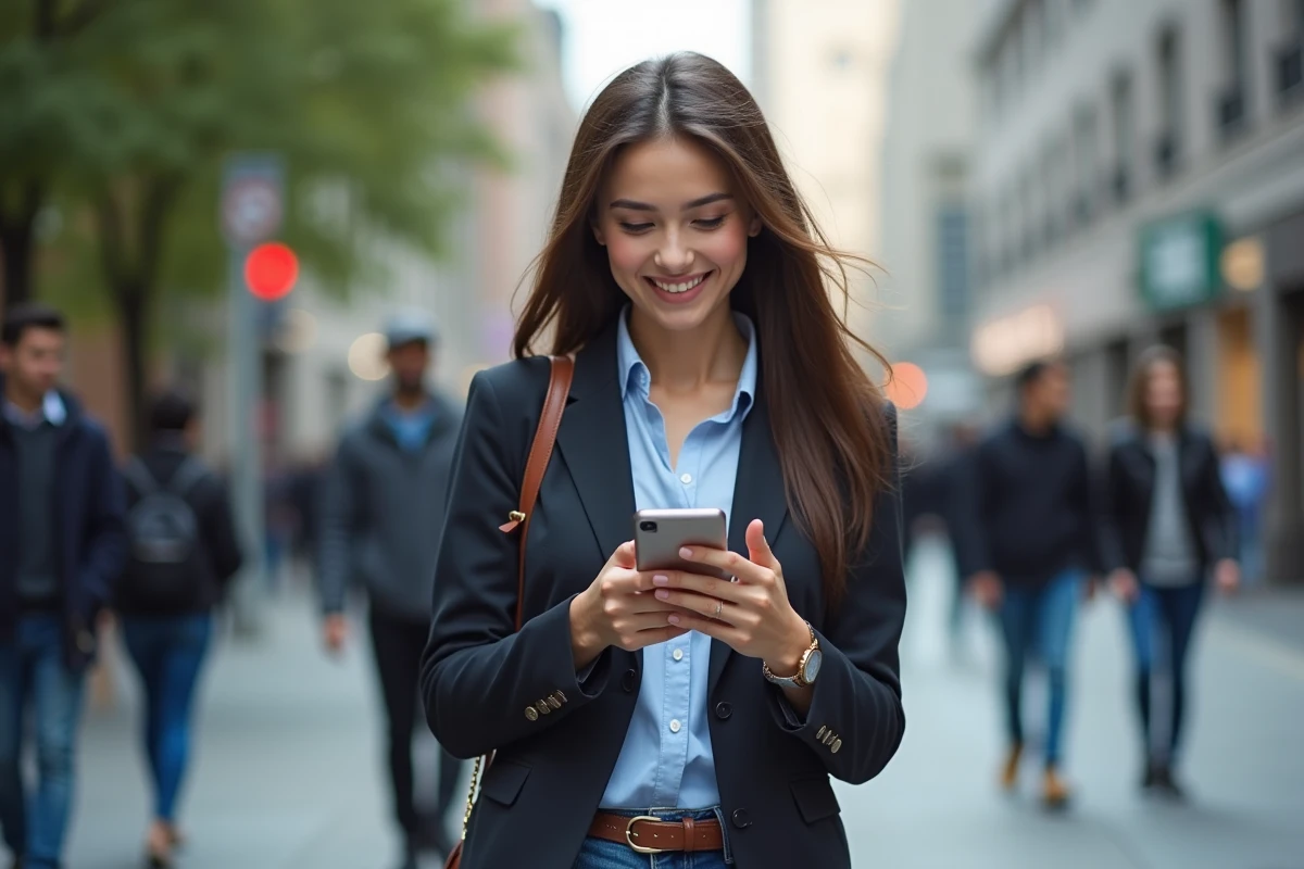 Jeune femme urbaine regardant son smartphone