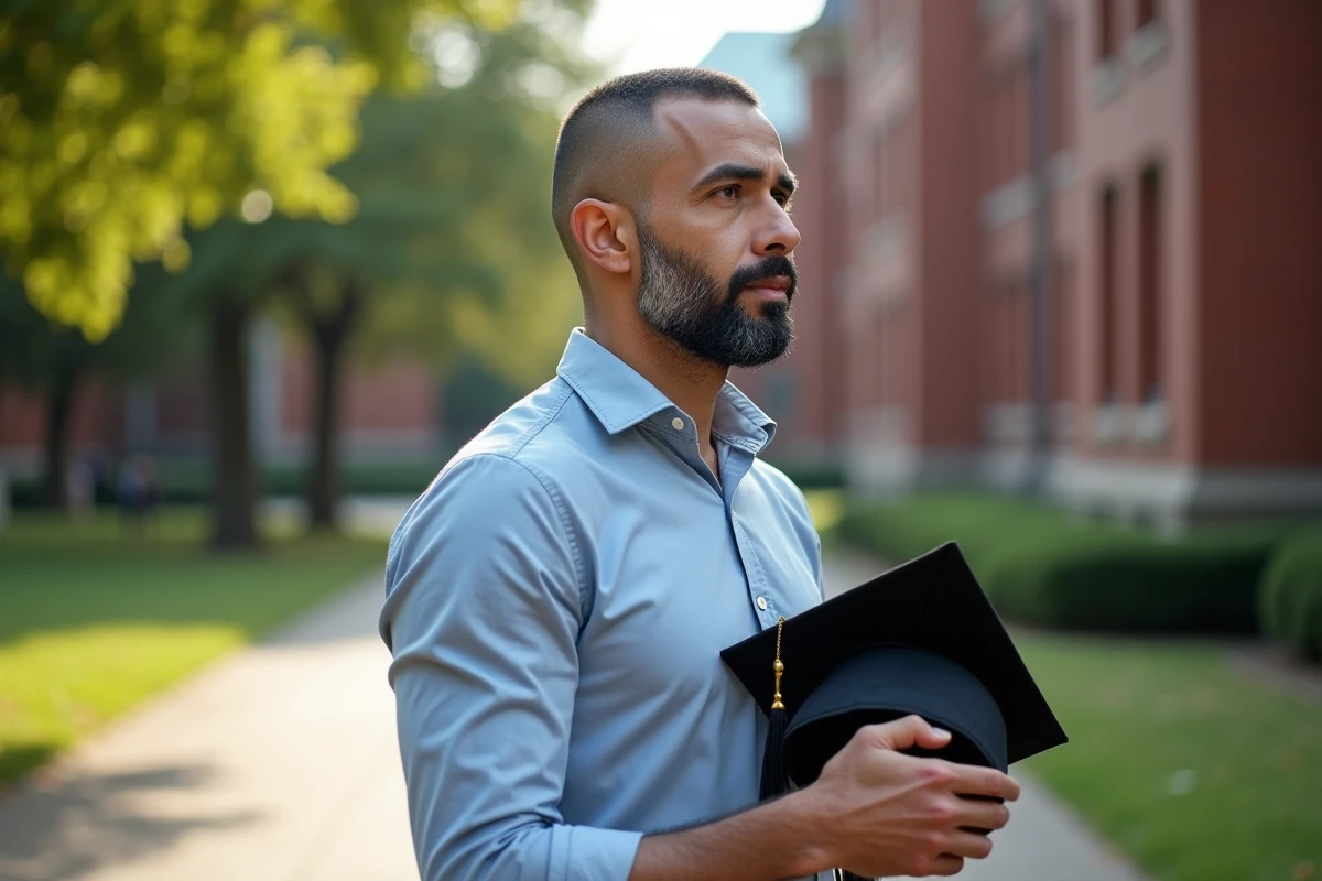 Homme diplômé en extérieur avec chapeau de graduation