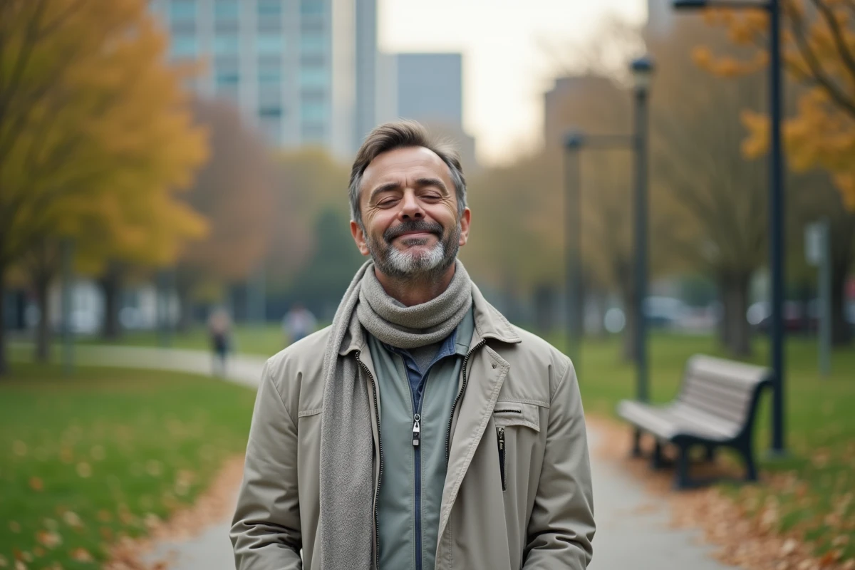 Homme méditant dans un parc urbain en pleine nature