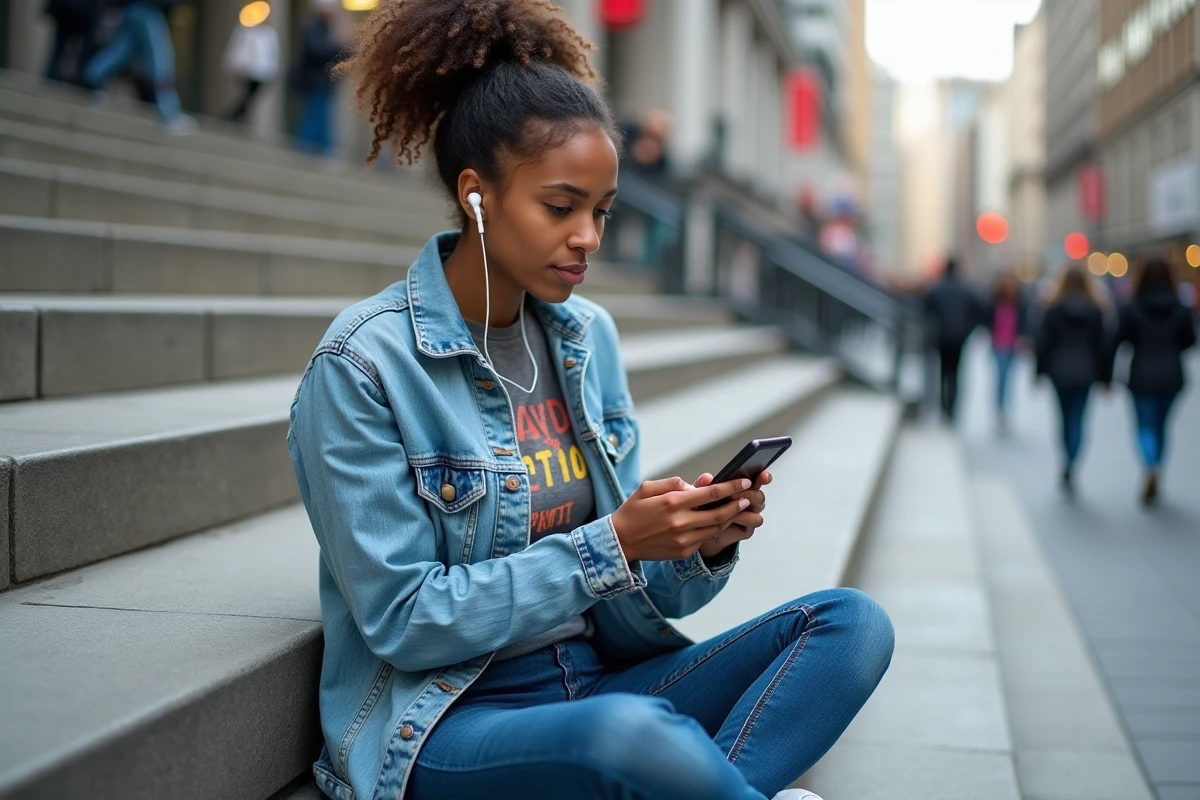 Jeune femme Gen Z assise sur les marches urbaines