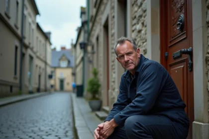 Serrurier professionnel en intervention devant une porte en bois dans une rue pavée bretonne, classement des meilleurs serruriers en Ille-et-Vilaine